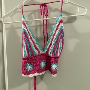 Multicolor Crochet Halter Top